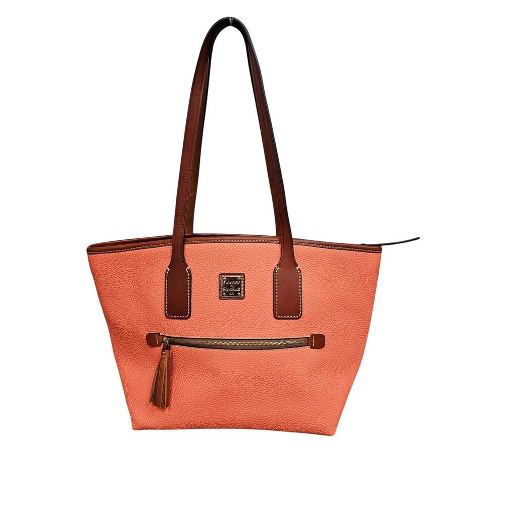 Dooney & Bourke Pebbled Leather Zip Top Tote Coral Brown